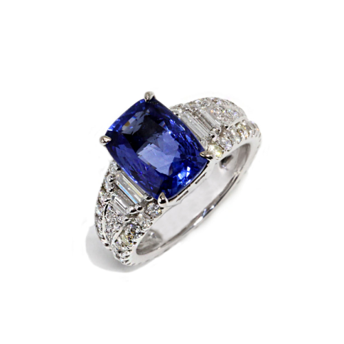 Blue Sapphire Diamond Ring (750 White Gold)