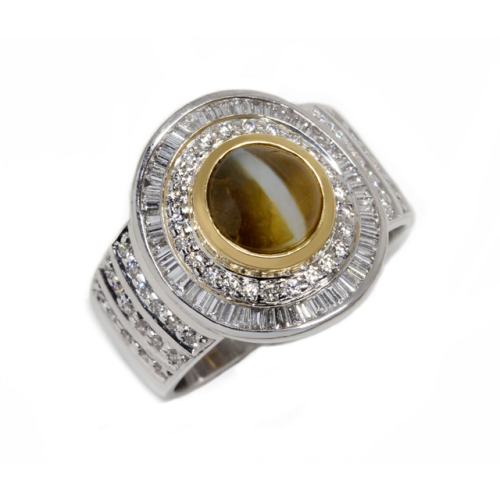 Cat's Eye Diamond Ring (750 White Gold)